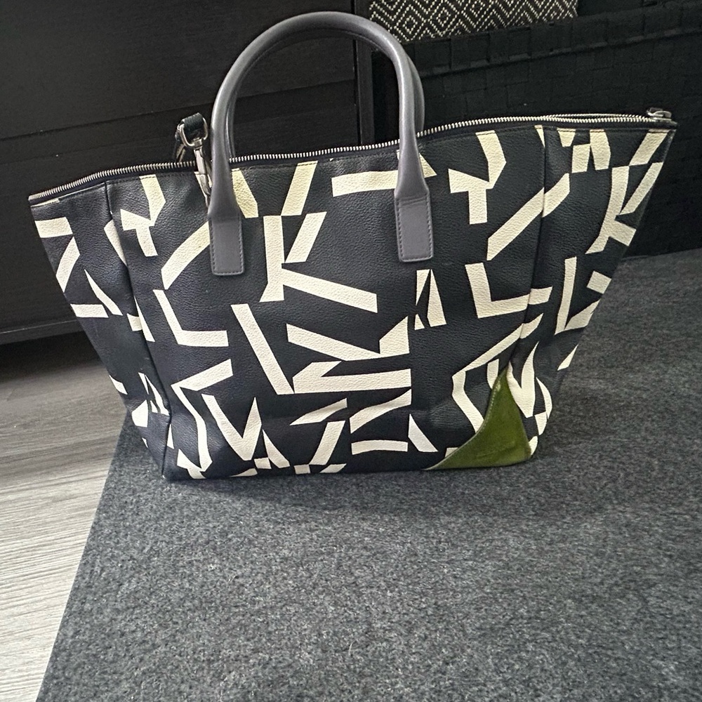 Jil Sander Navy Black and Cream Geometric Tote